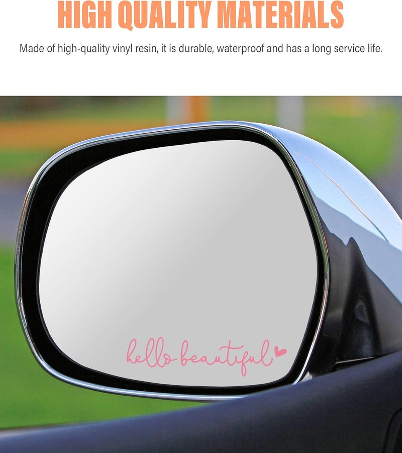 RACOONA Mirror Decal - Hello Beautiful Rearview Sticker, Car Accessories Window Decal, Self Affirmations Decoration (Pink) - Image 3